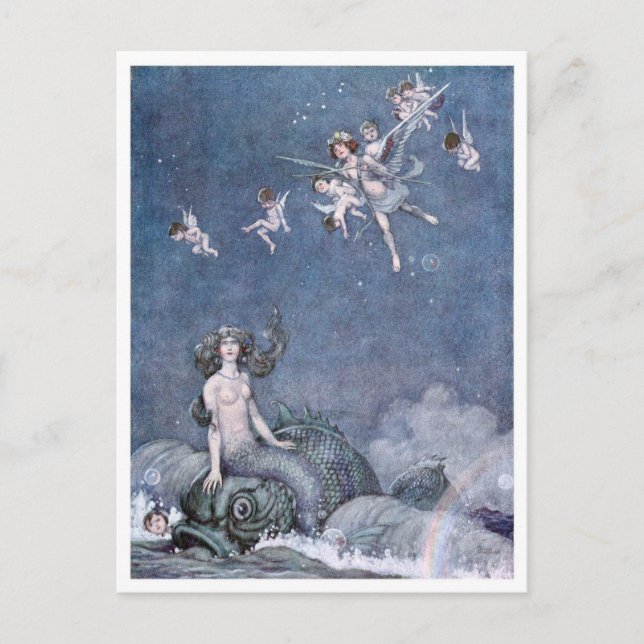 Postal Vintage William H. Robinson Cupid y Mermaid (Anverso)