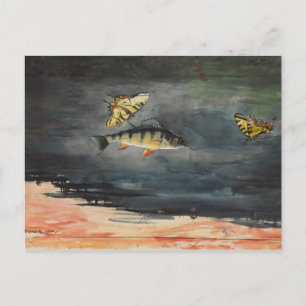 Postal Vintage Winslow Homer Fish and Butterflies