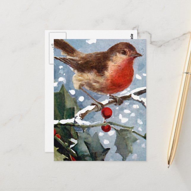 Postal Vintage Winter Bird (Anverso/Reverso In Situ)