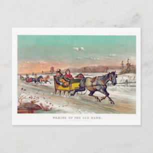 Postal Vintage Winter Navidades Sleigh