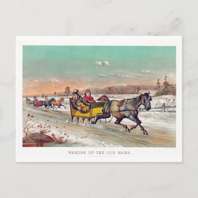 Postal Vintage Winter Navidades Sleigh (Anverso)