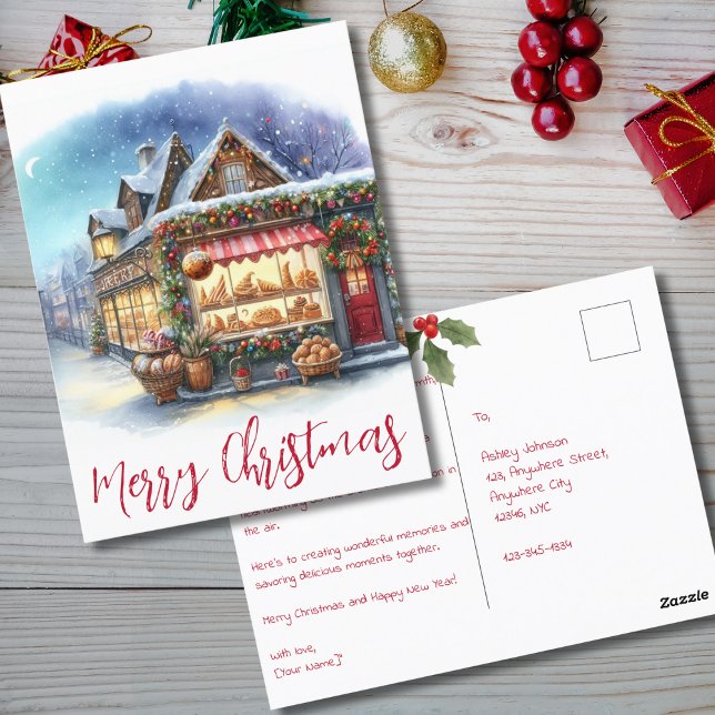 Postal Vintage Winter Scene Merry Christmas Typography (Subido por el creador)