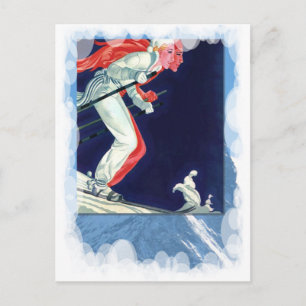 Postal Vintage Winter Sports - Carreras cuesta abajo