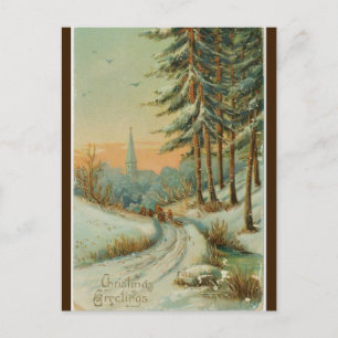 Postal Vintage Winter Sunset Trees y Navidades de la Igle