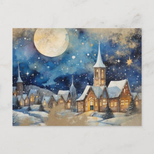 Postal Vintage Winter Watercolor Village