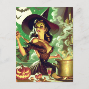 Postal Vintage Witch Halloween Pin Up