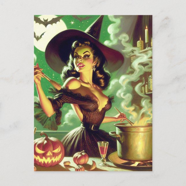 Postal Vintage Witch Halloween Pin Up (Anverso)