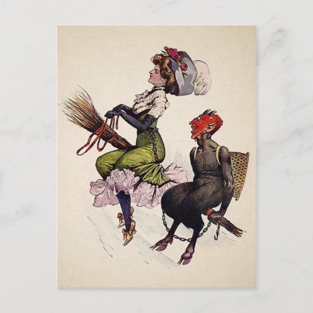 Postal Vintage Woman and Krampus (Anverso)