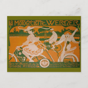 Postal Vintage Woman Ciclismo con Cupido