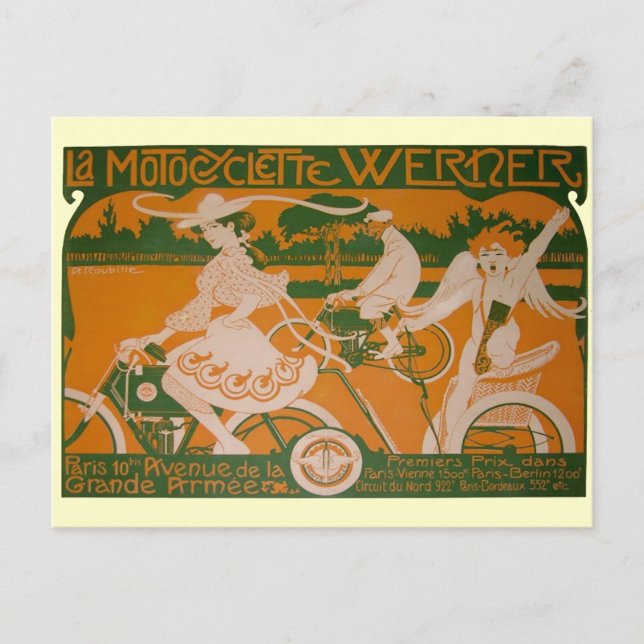 Postal Vintage Woman Ciclismo con Cupido (Anverso)
