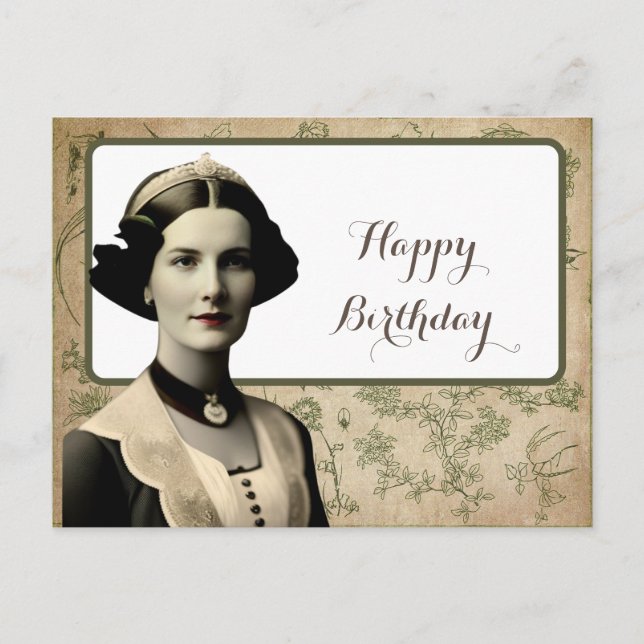 Postal Vintage Woman Happy Birday (Anverso)
