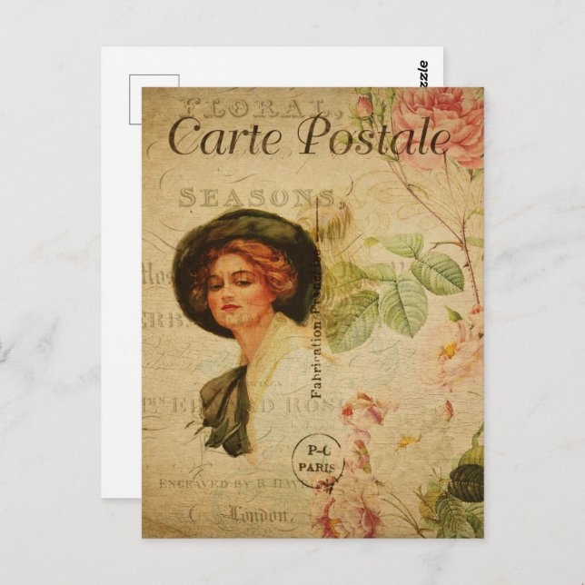 Postal Vintage Woman in Gorra (Anverso / Reverso)