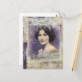 Postal Vintage Woman Purple Collage Sheet Music 