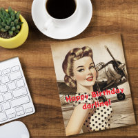 Vintage Woman & WW2 Airplane, Elegant Birthda