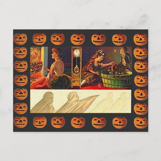 Postal Vintage Women, Ghost and Jack o' Lanterns (Anverso)