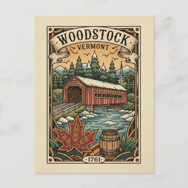 Postal Vintage Woodstock Vermont Travel (Anverso)