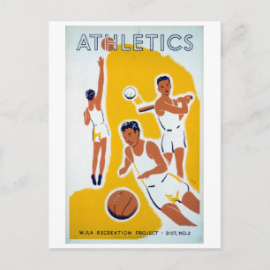 Postal Vintage WPA Athletics Básbol de baloncesto