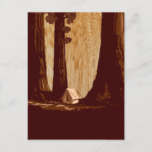 Postal Vintage WPA Camping en el Parque Nacional Sequoia