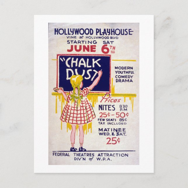 Postal Vintage WPA Federal Theatre Project Hollywood Play (Anverso)