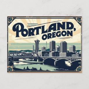 Postal Vintage y retro de Portland sin tiempo de la ciuda