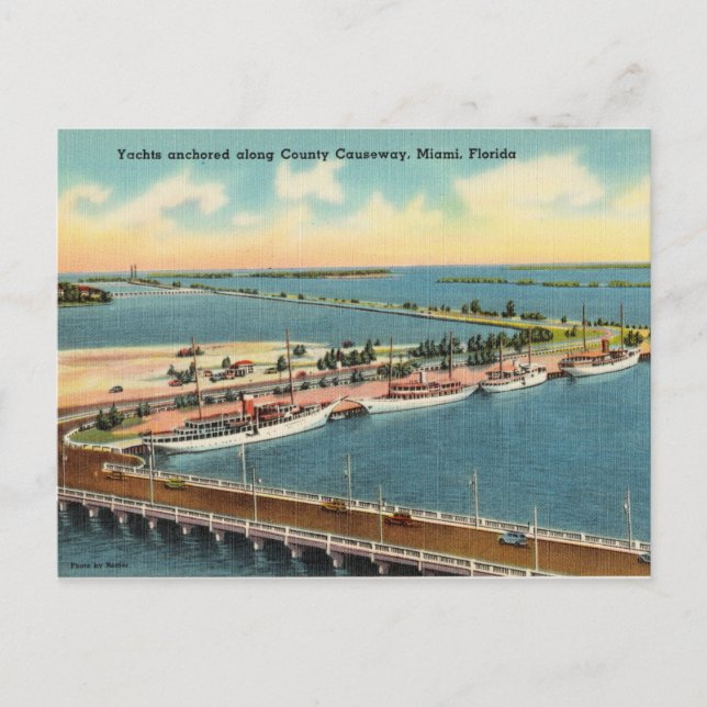Postal Vintage, Yachs Country Causeway, Miami, Florida (Anverso)