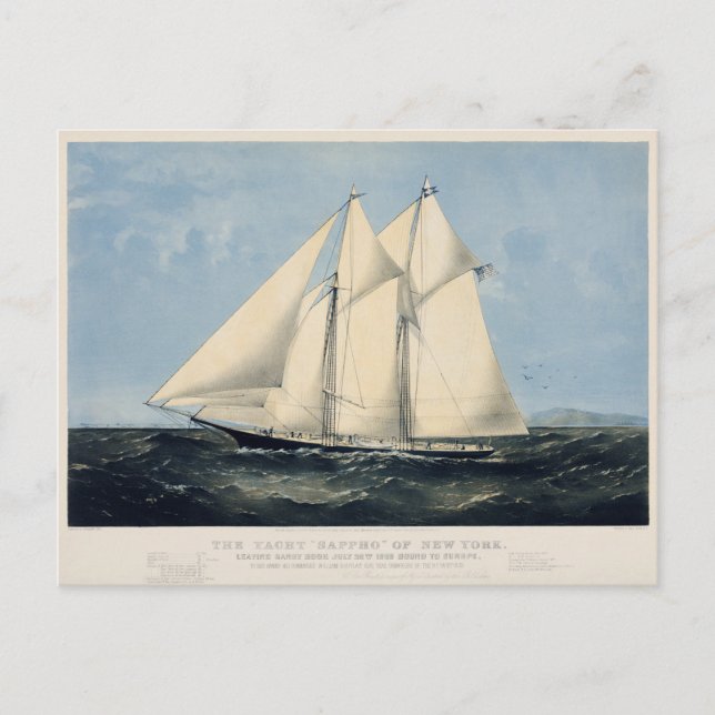 Postal Vintage Yacht Antiguo Sailboat Seascape (Anverso)