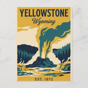 Postal Vintage Yellowstone Wyoming Old Faithful
