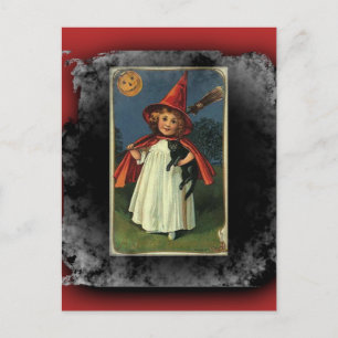 Postal Vintage Young Halloween Witch