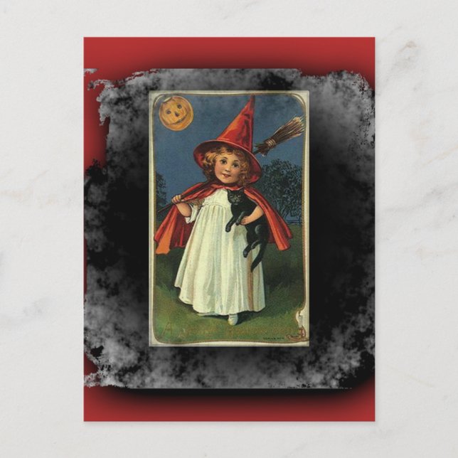 Postal Vintage Young Halloween Witch (Anverso)