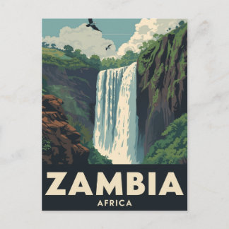 Postal Vintage Zambia Travel Poster Waterfall