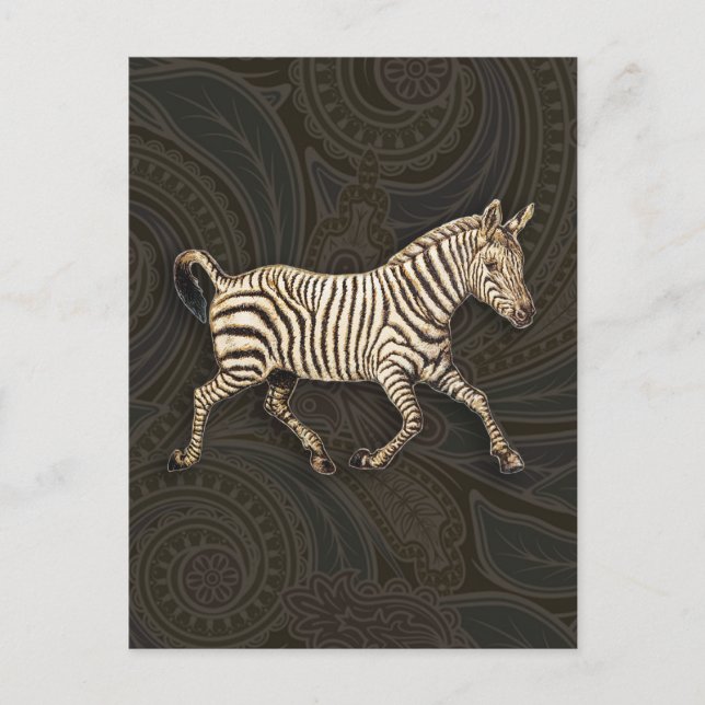 Postal Vintage zebra con diseño paisajista (Anverso)