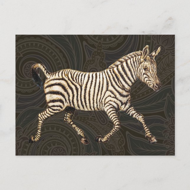 Postal Vintage zebra con diseño paisajista (Anverso)