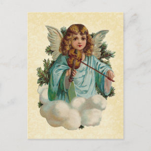 Postal VintageDesign Cherub jugando violín en las nubes