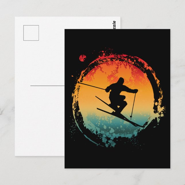 POSTAL VINTAJE DE RETRO DE ESQUÍ (Anverso / Reverso)