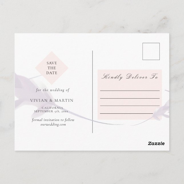 Postal Violet Lavender & Peach Photo Save La Fecha (Reverso)