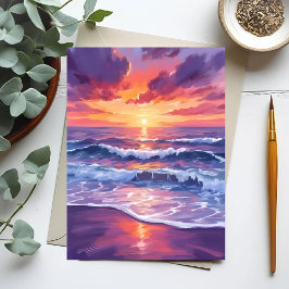 Postal Violet Tide | Olas del océano morado de la puesta 