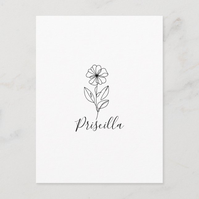 Postal Violeta de febrero con nombre personalizado Flor d (Anverso)