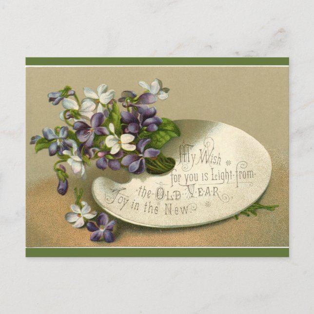 Postal Violetas de época en una paleta de feliz año nuevo (Anverso)