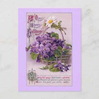 Postal Violetas en el cumpleaños vintage de la canasta