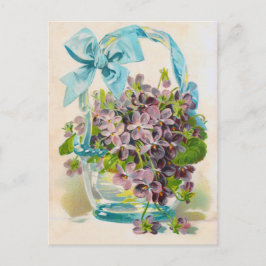 Postal Violetas en una canasta de vidrio