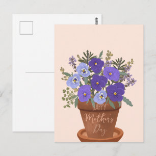 Postal Violetas púrpuras en una maceta – Floral del Día d