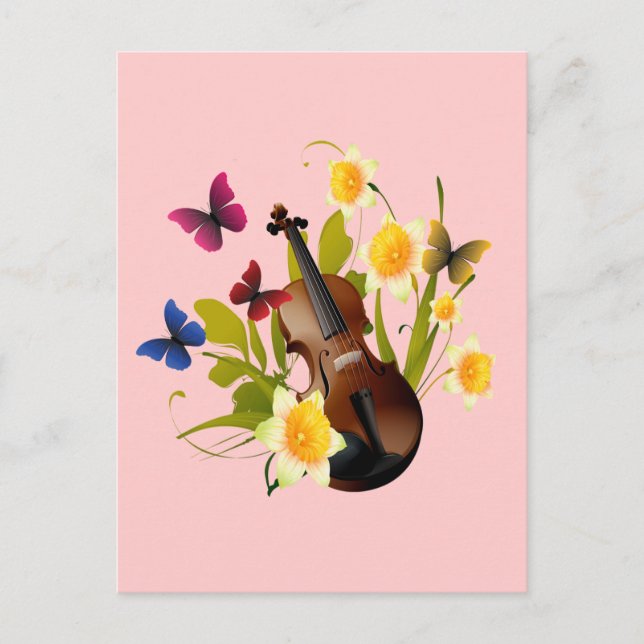 POSTAL VIOLÍN, FLORES Y MARIPOSAS (Anverso)