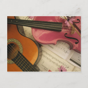 Postal Violín Rosa y Guitarra