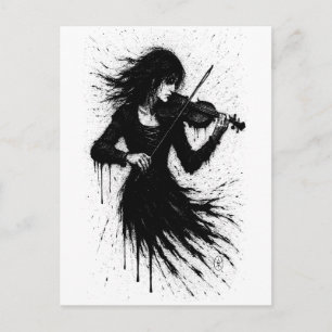 Postal Violinista Nacido de la Tinta en la Tormenta de So