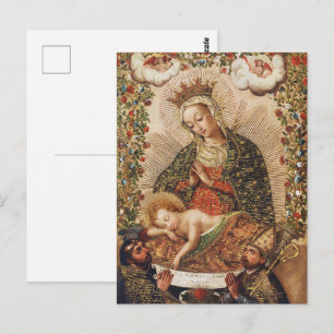 Postal Virgen Adorando al Niño Jesús de la Escuela Cuzque