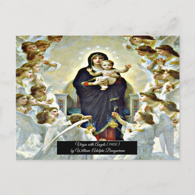 Postal Virgen con ángeles Bouguereau (Anverso)