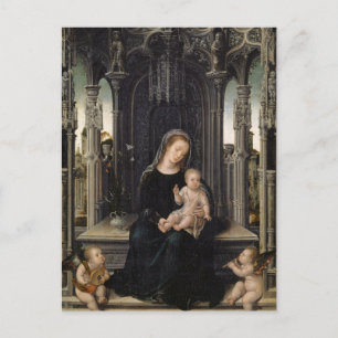 Postal Virgen con Niño y ángeles músicos de Orley