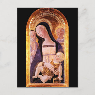 Postal VIRGEN CON NIÑO Y SANTOS, pergamino