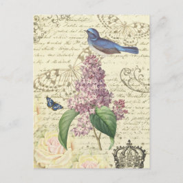 Postal virgen con pájaro y lila