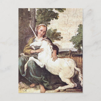 Postal Virgen con unicornio de Domenico Zampieri